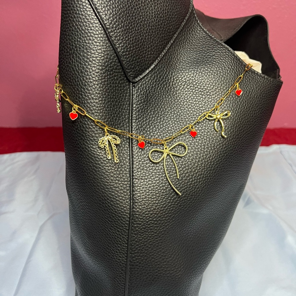 Gold and Red Heart Purse Charm Bracelet